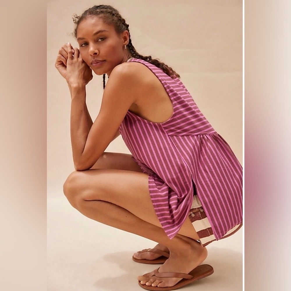 Free People Top Julie Striped Tunic - Rose Pink Size Small NWOT